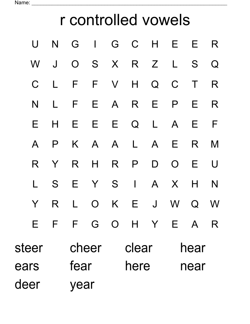 r controlled vowels Word Search