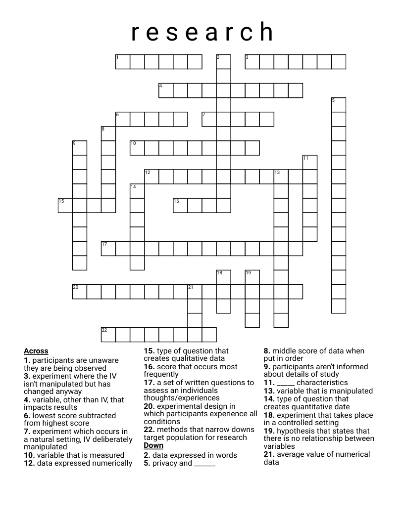 r e s e a r c  h  Crossword