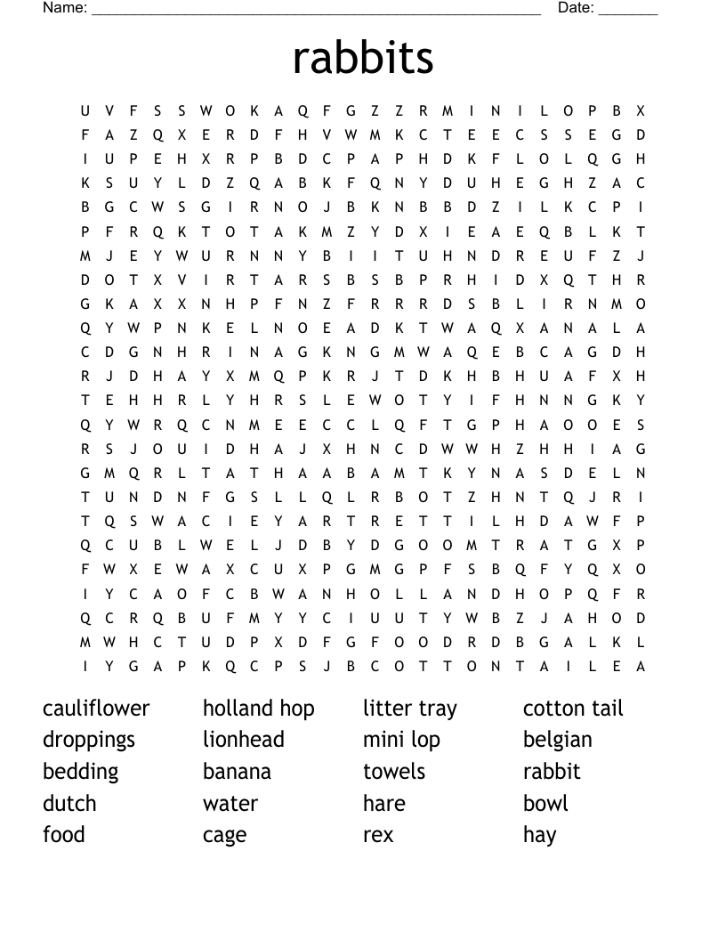 rabbits Word Search
