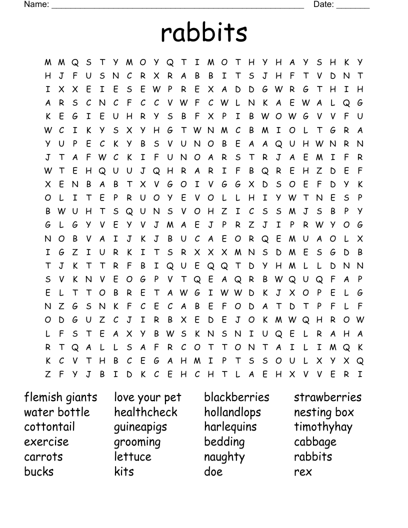 rabbits Word Search