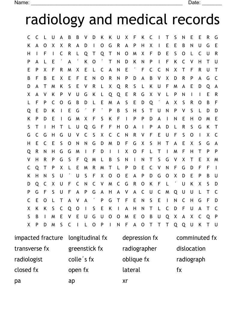 radiology and medical records Word Search