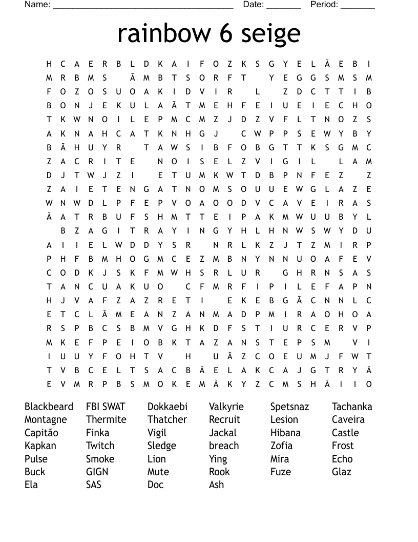 rainbow 6 seige Word Search