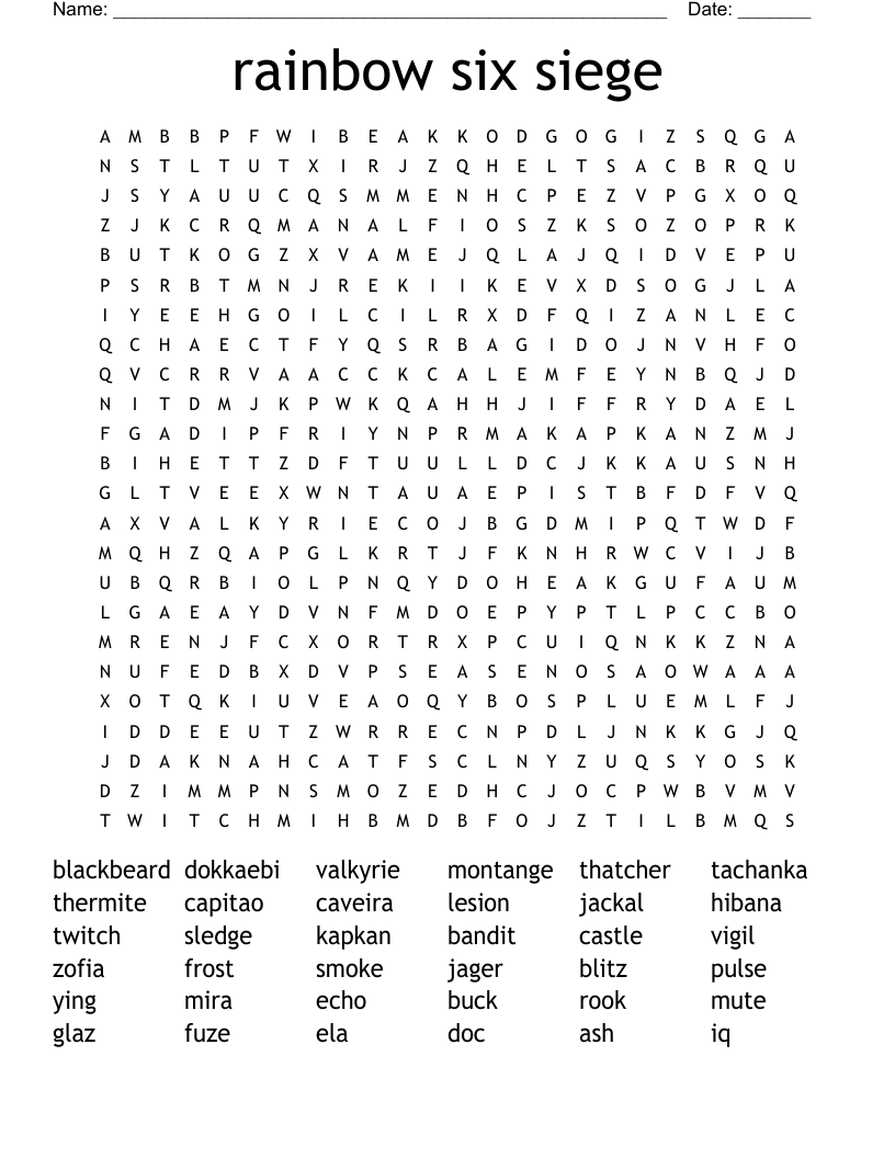 rainbow six siege Word Search