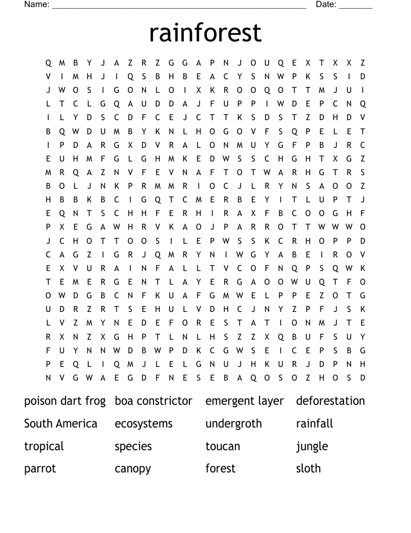 rainforest Word Search