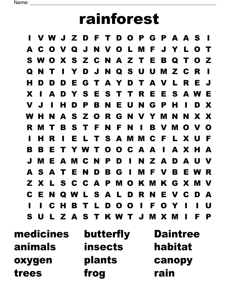 rainforest Word Search