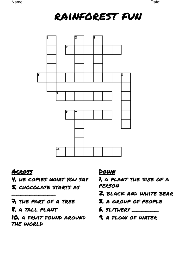 rainforest fun Crossword