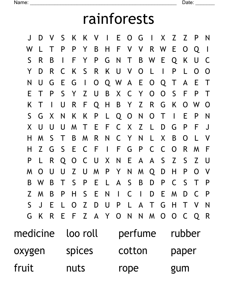 rainforests Word Search