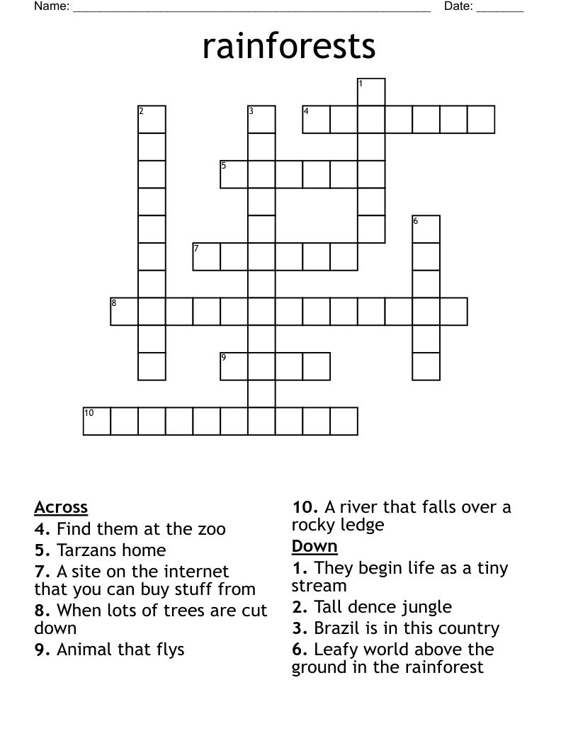 rainforests  Crossword