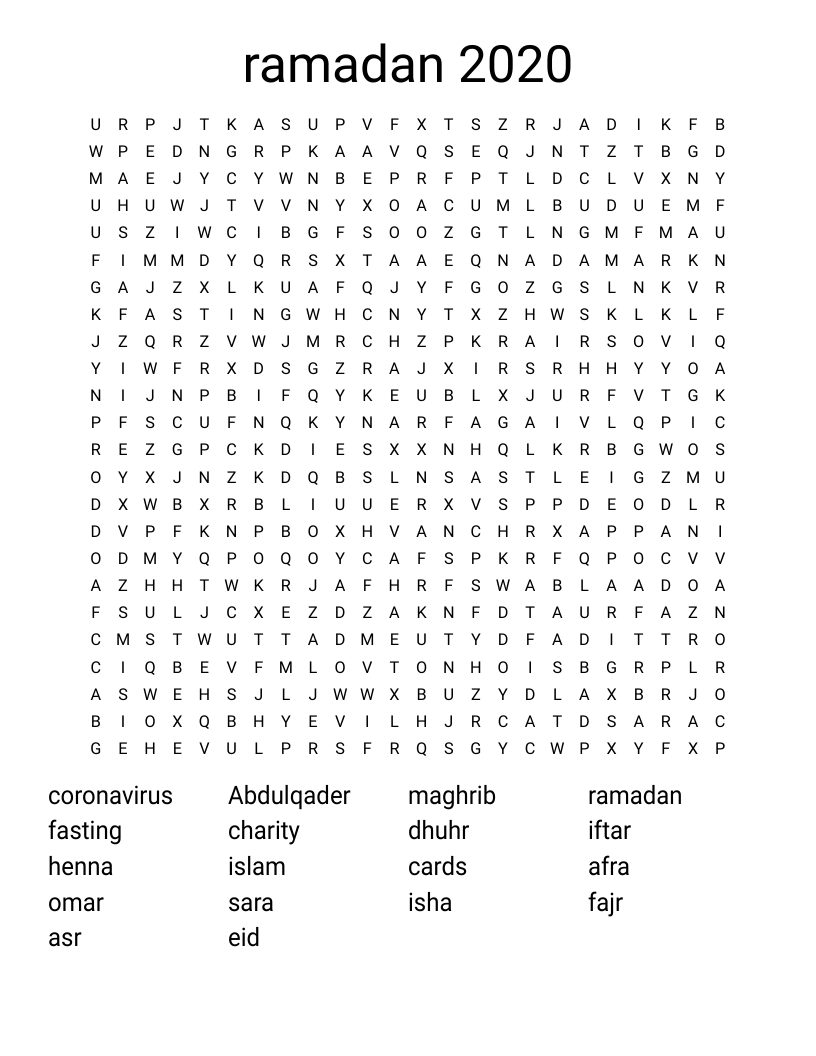ramadan 2020 Word Search