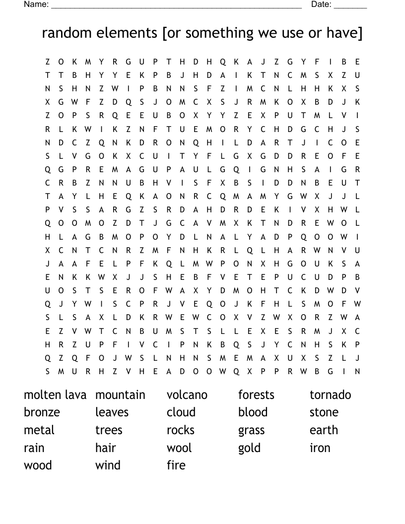 random elements [or something we use or have] Word Search