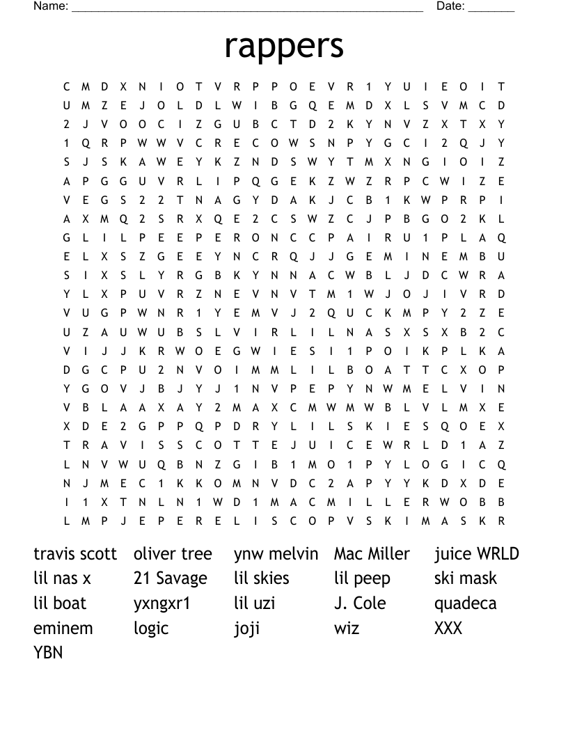 rappers Word Search
