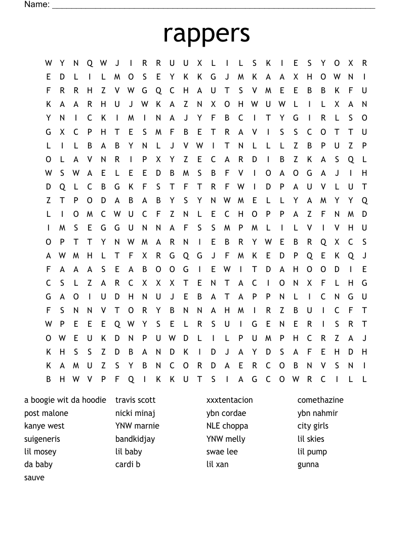 rappers Word Search