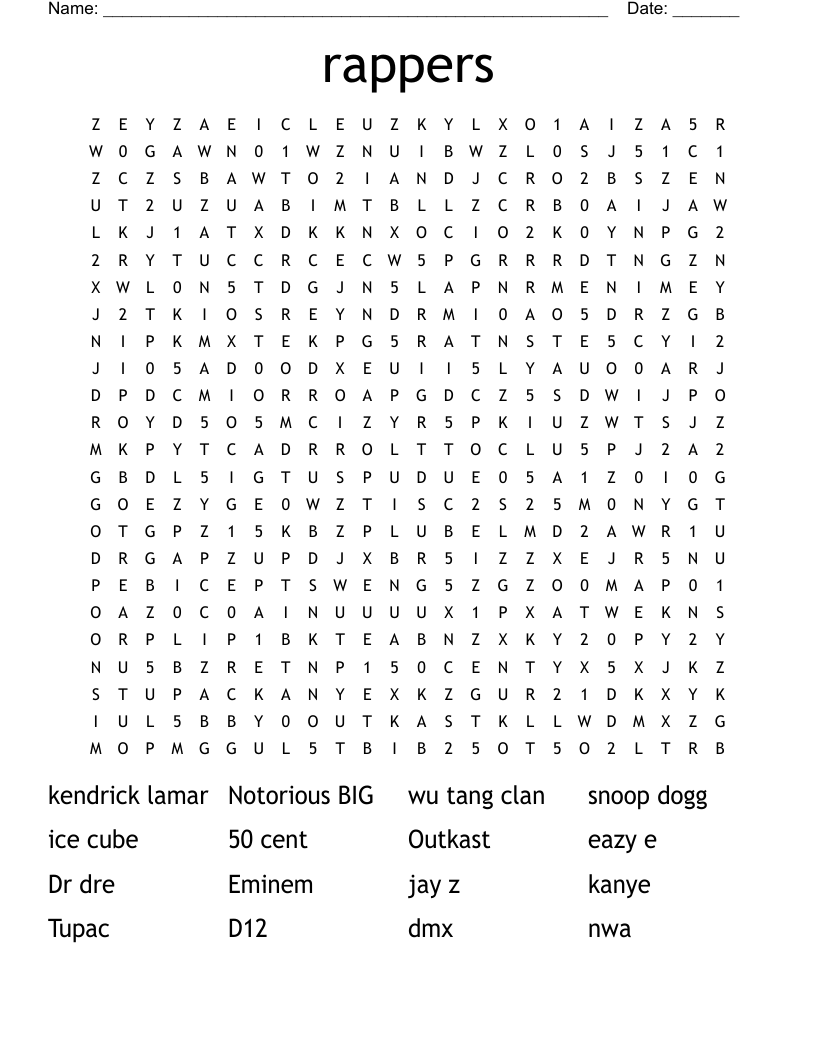 rappers Word Search