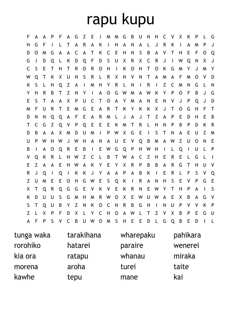 rapu kupu Word Search