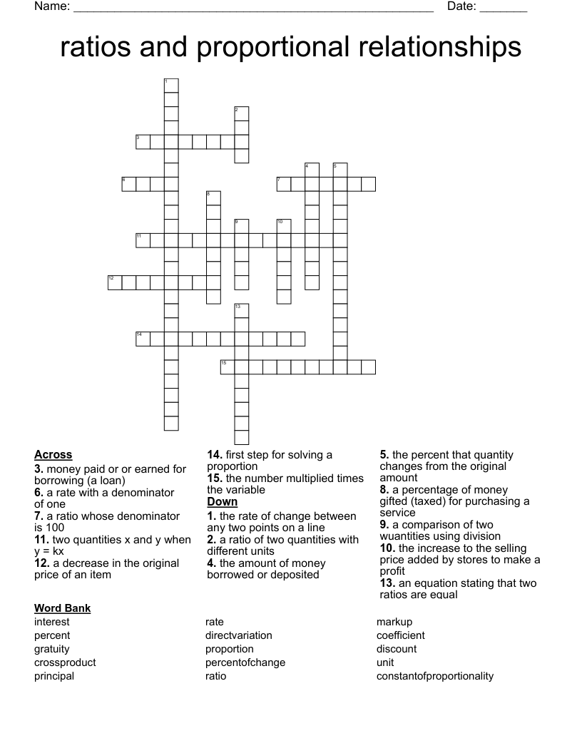 ratios and proportional relationships Crossword