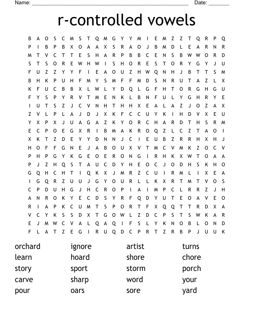 r-controlled vowels Word Search