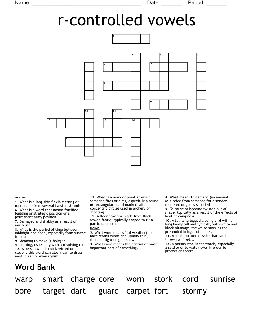 r-controlled vowels Crossword