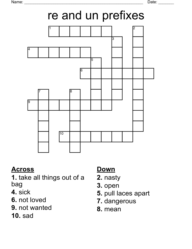 re and un prefixes Crossword