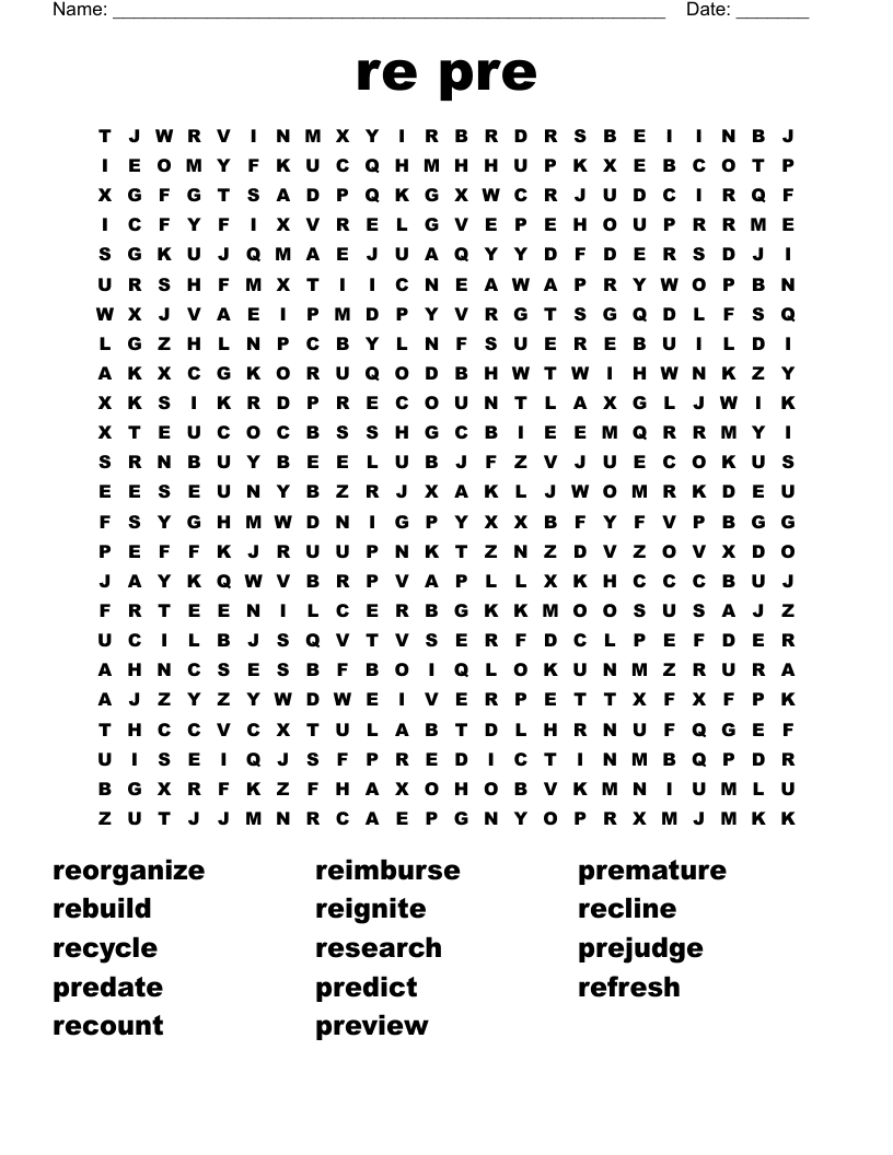 re pre Word Search