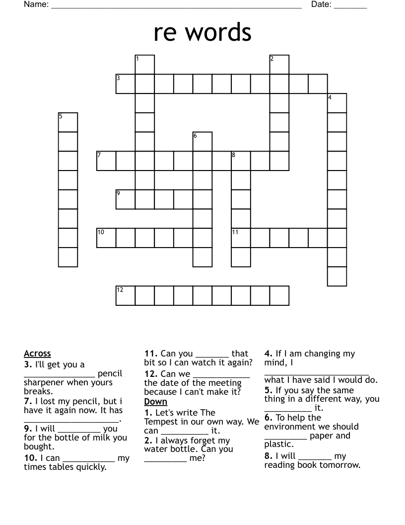 re words Crossword