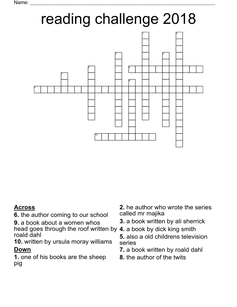 reading challenge 2018 Crossword