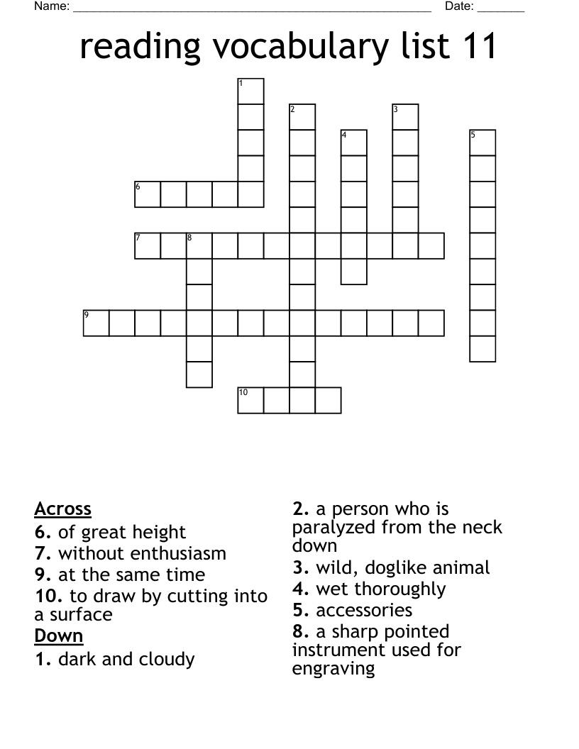 reading vocabulary list 11 Crossword