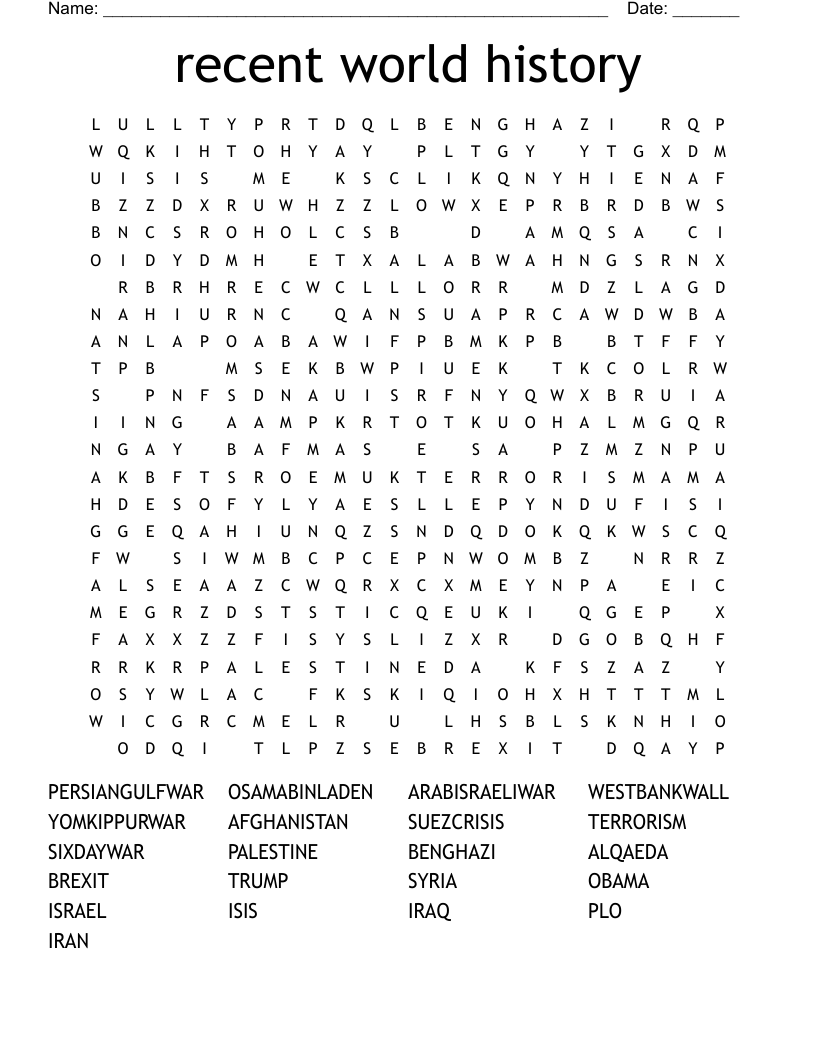 recent world history  Word Search