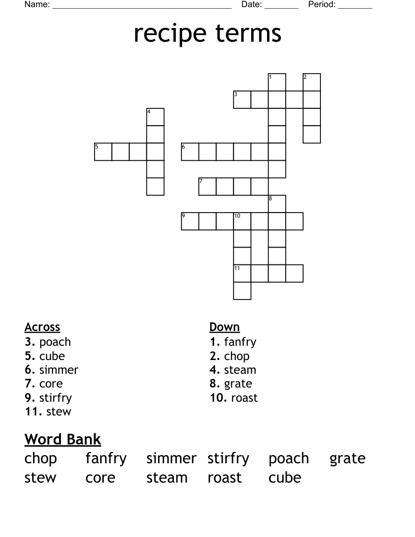 recipe terms Crossword