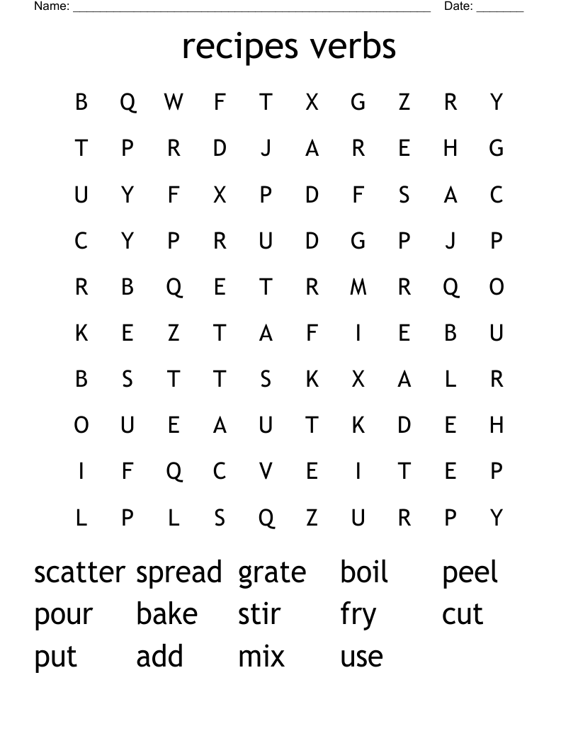 recipes verbs Word Search
