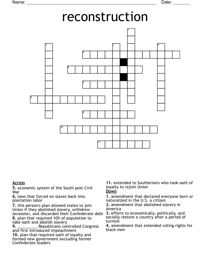 reconstruction Crossword