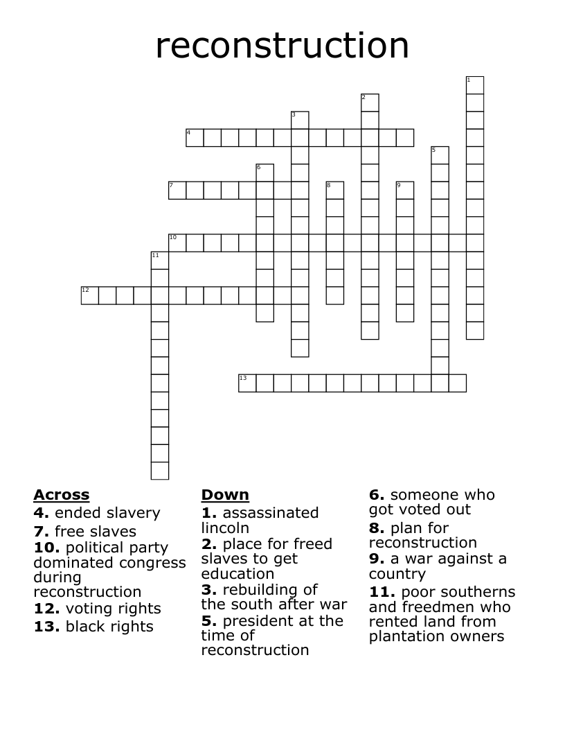 reconstruction Crossword