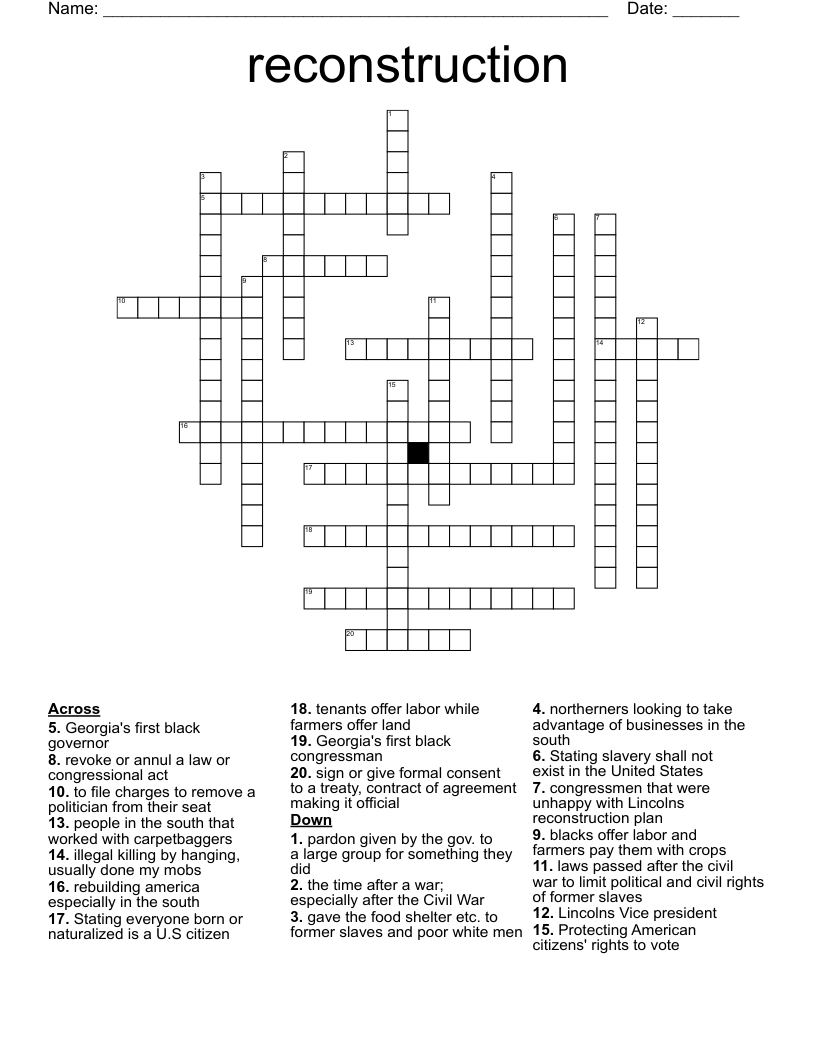 reconstruction Crossword