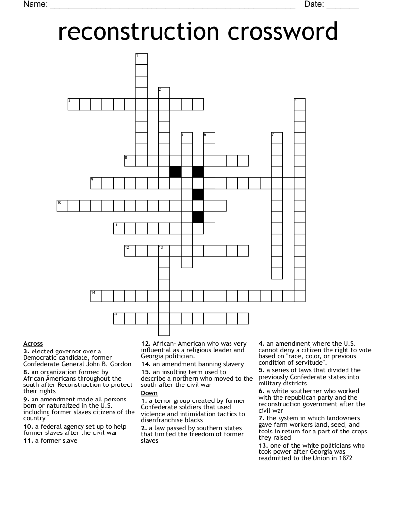 reconstruction crossword