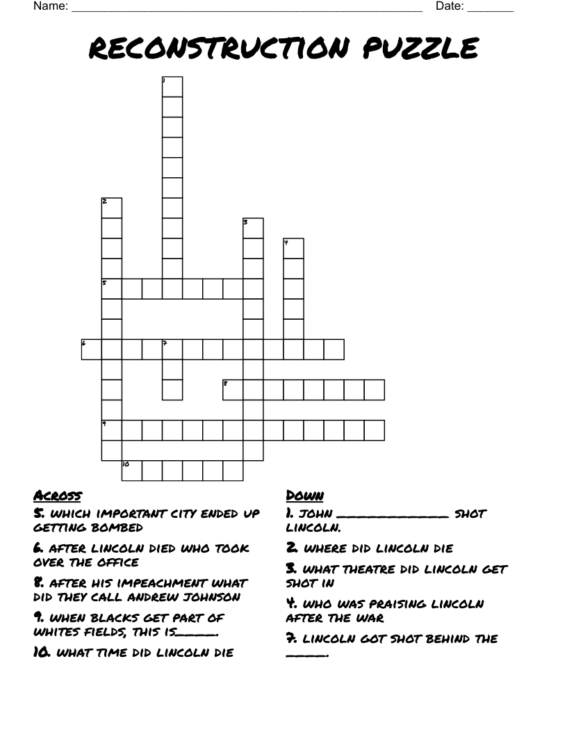 reconstruction puzzle Crossword