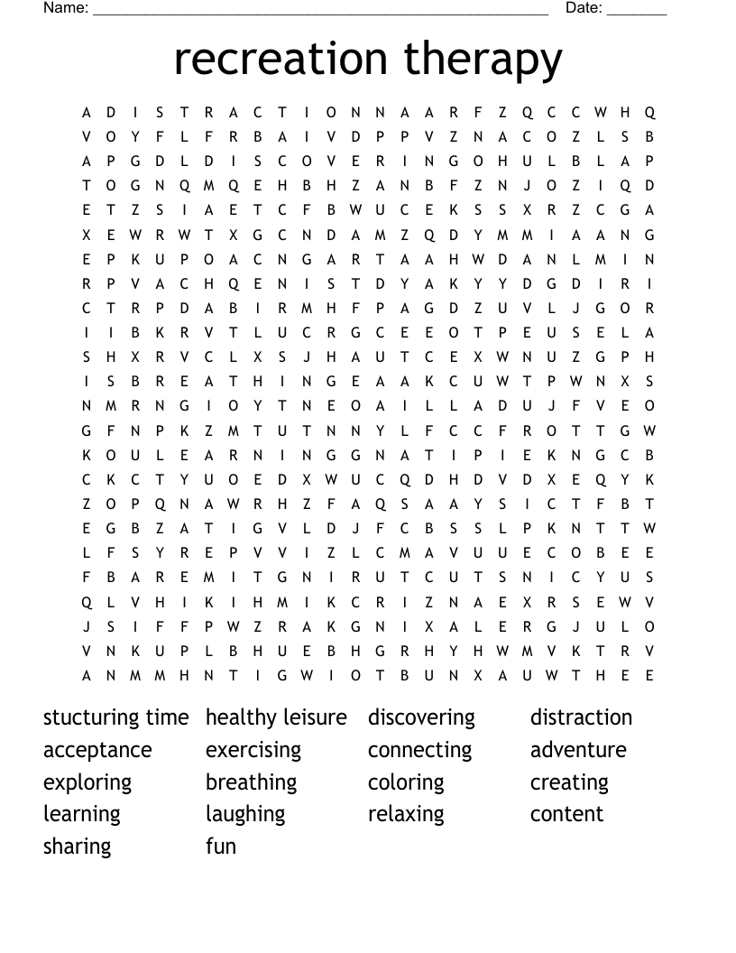 recreation therapy Word Search