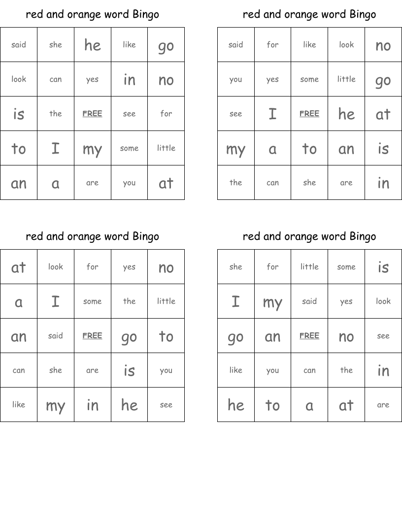 red and orange word Bingo