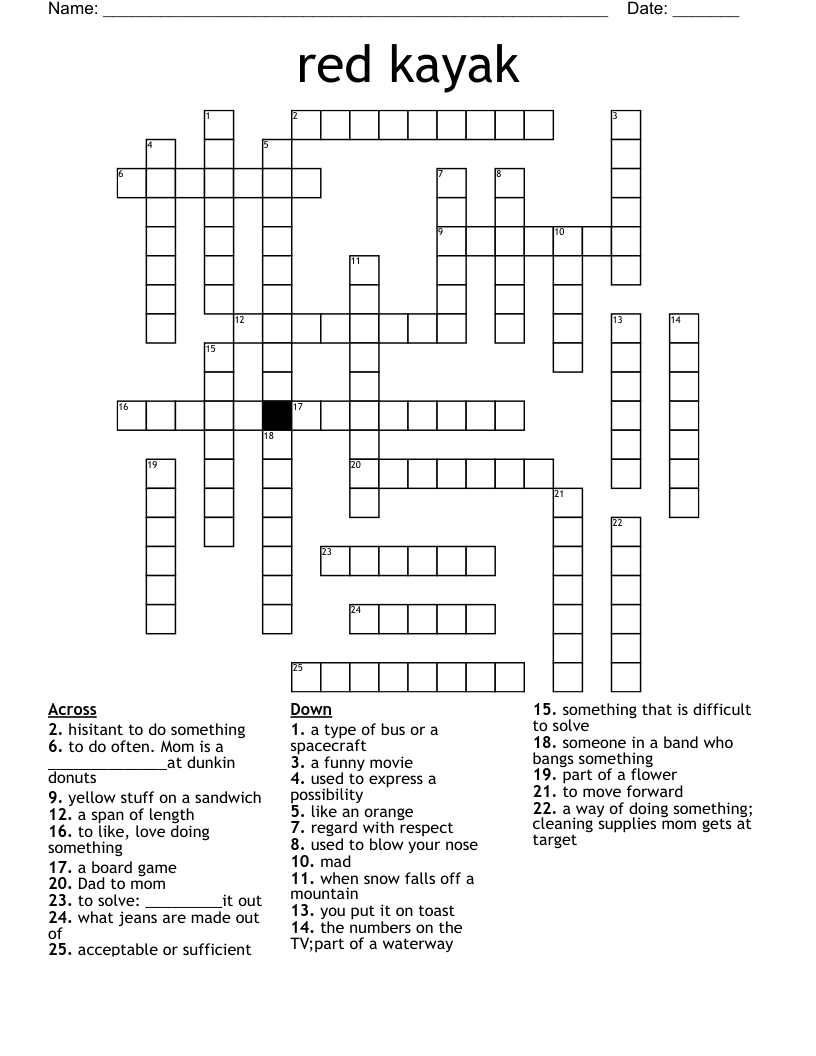 red kayak Crossword
