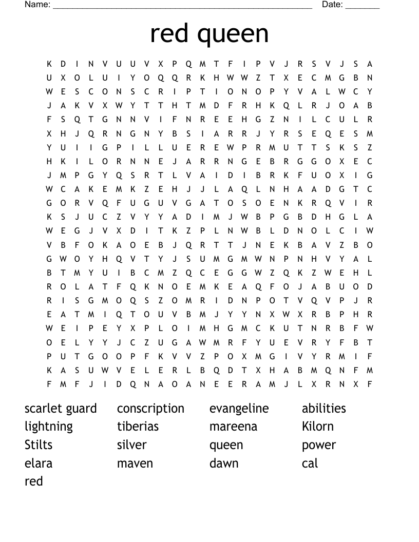 red queen Word Search