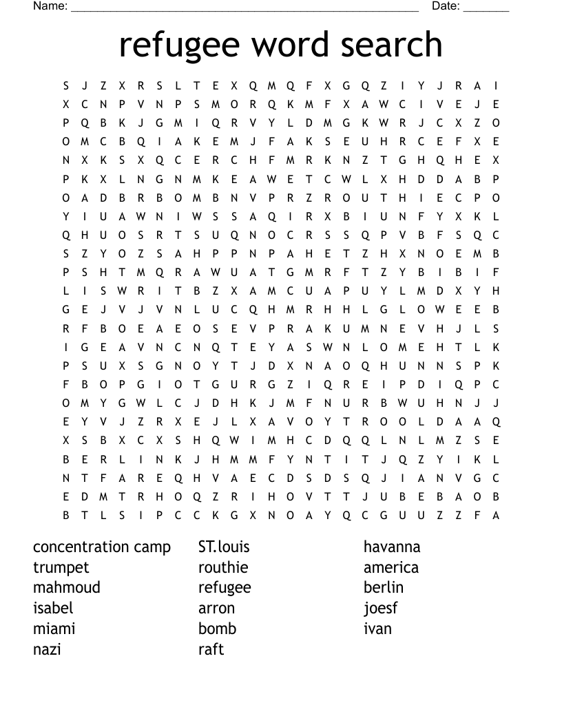 refugee word search