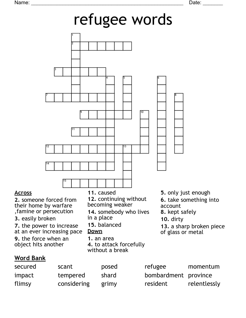 refugee words Crossword