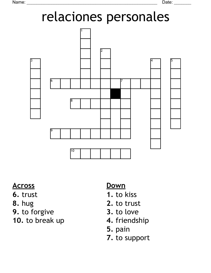 relaciones personales Crossword