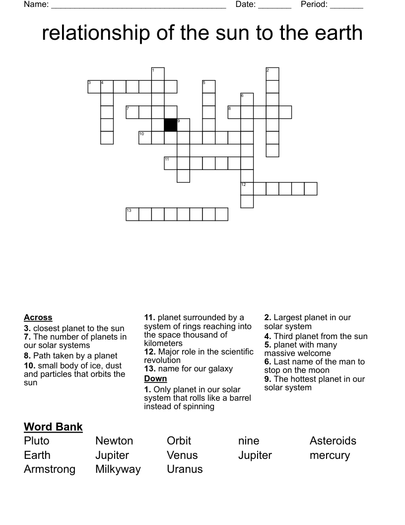 relationship of the sun to the earth Crossword