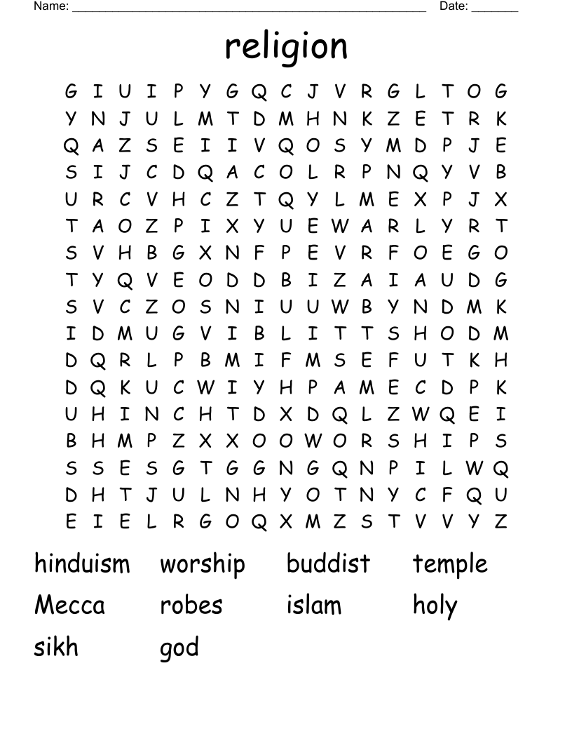 religion Word Search