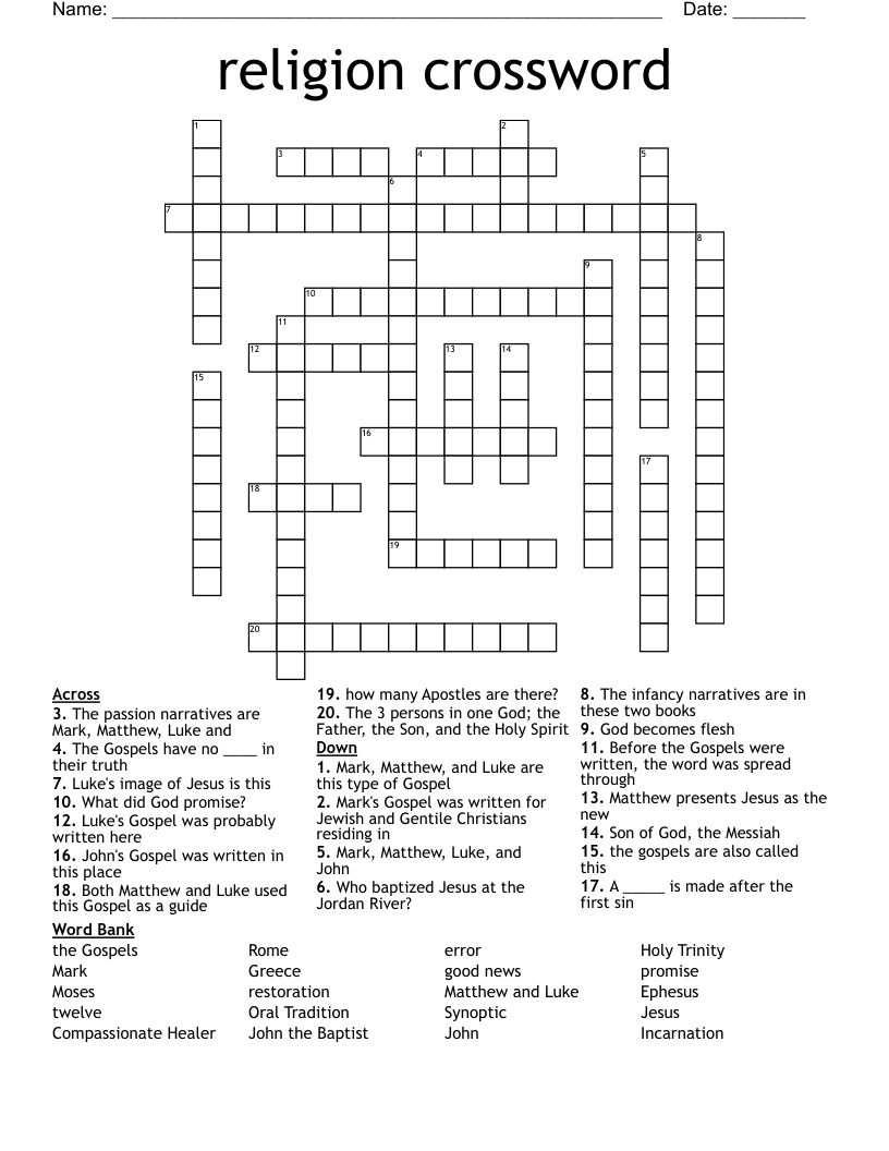 religion crossword