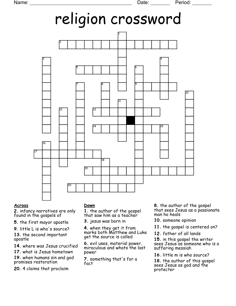 religion crossword 