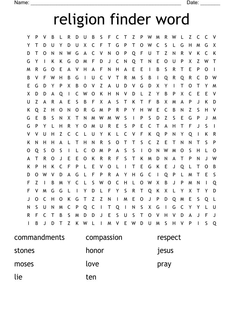 religion finder word Word Search