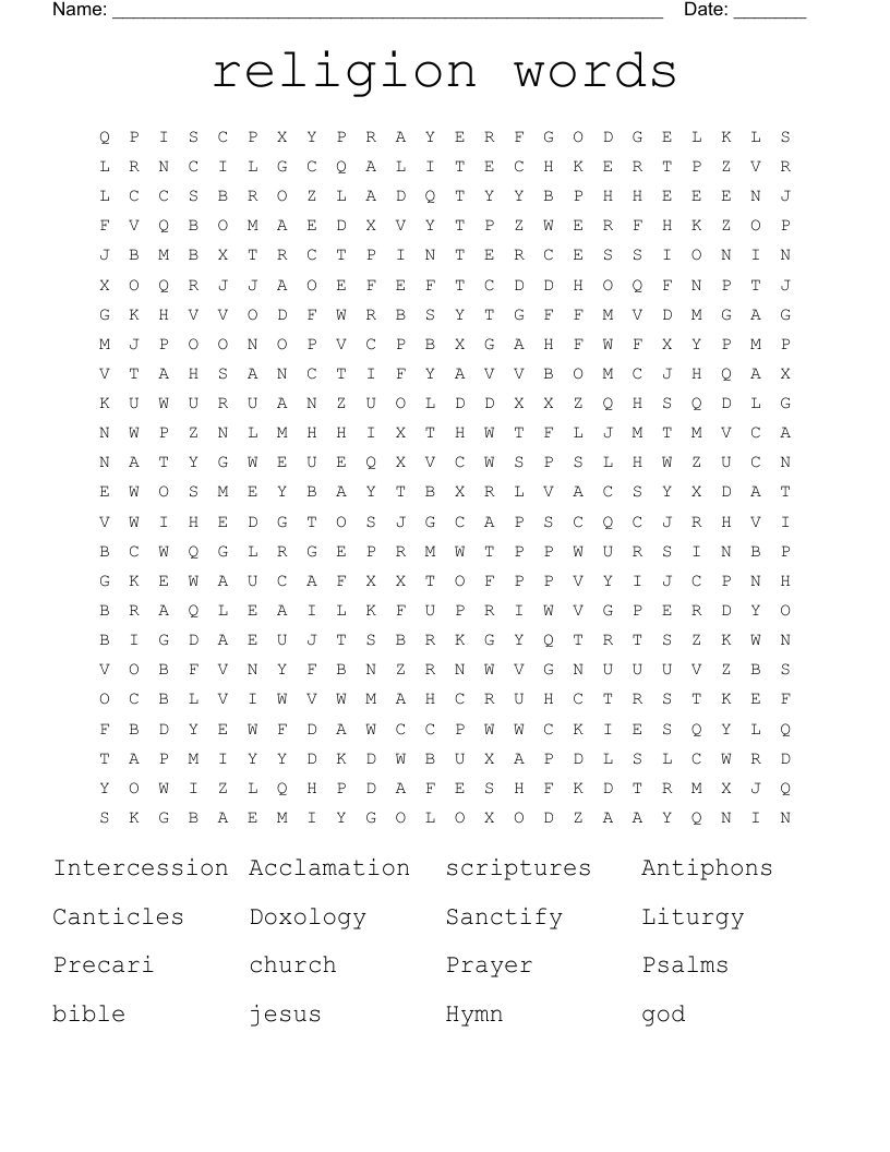 religion words Word Search