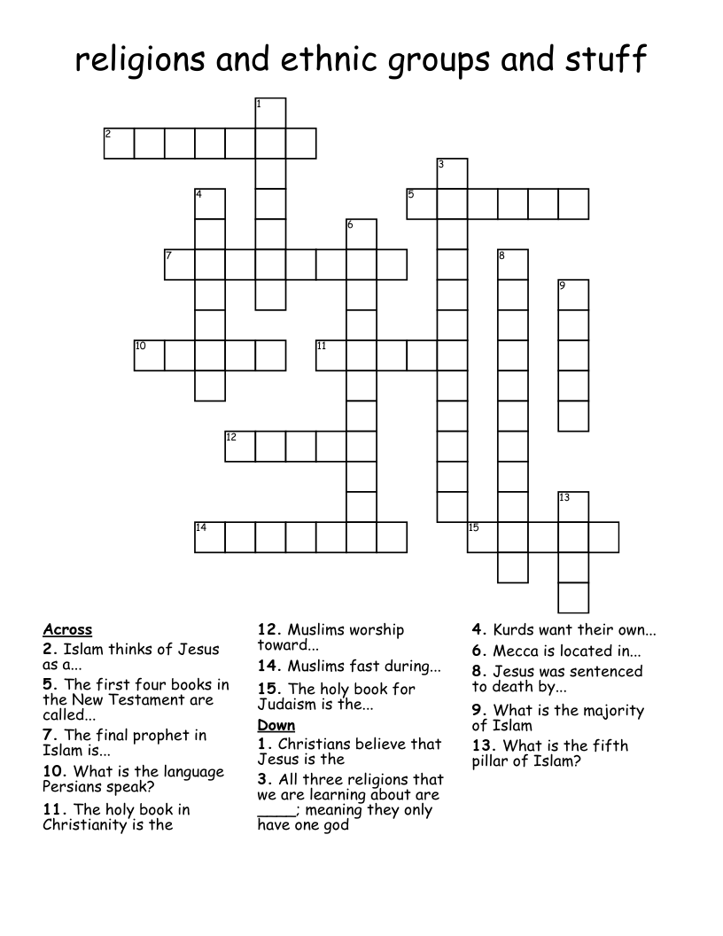 religions and ethnic groups and stuff Crossword