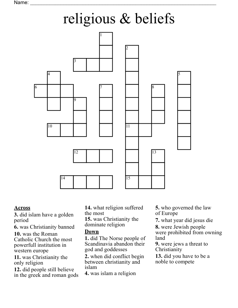 religious & beliefs  Crossword