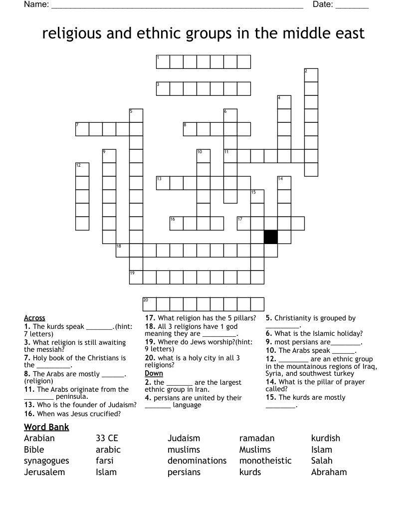 religious and ethnic groups in the middle east Crossword